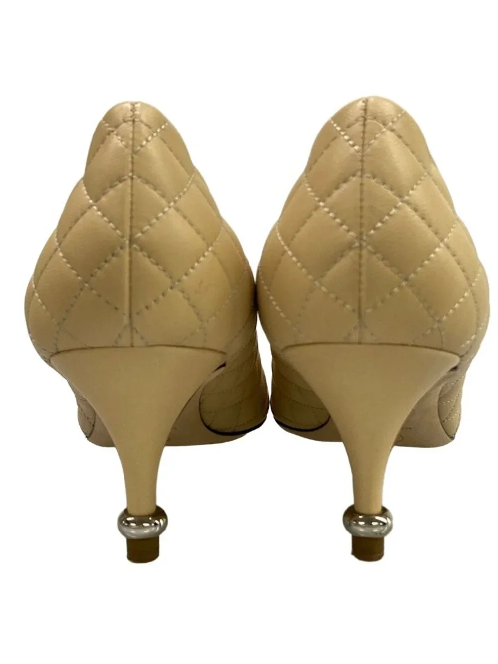 Chanel Pumps C CC Logo Beige Black Quilted Lambskin Heels